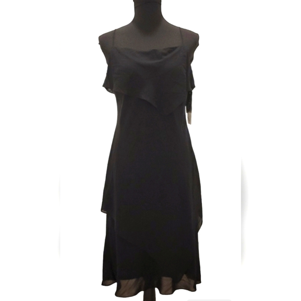 SL Fashions Sheer Layered Tier Spaghetti Strap Midi Dress